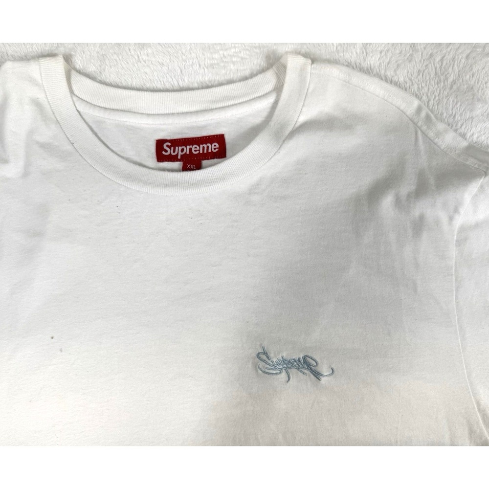 Supreme Tee Embroidered Grafiti Logo T shirt XXL White Blue Script